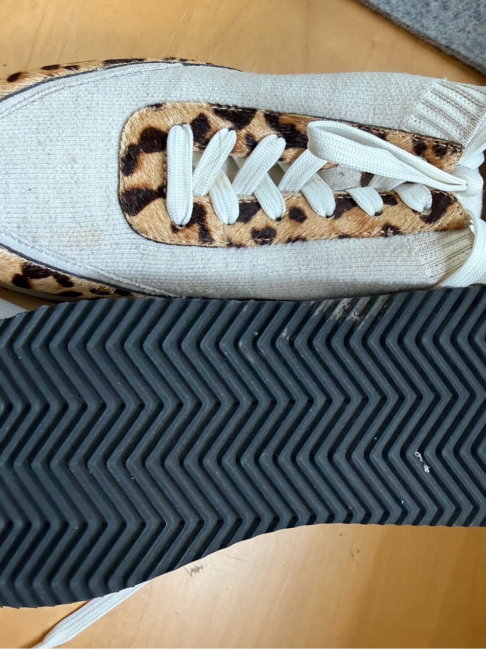 Loeffler Randall Cream Sneakers with Leopard Trim